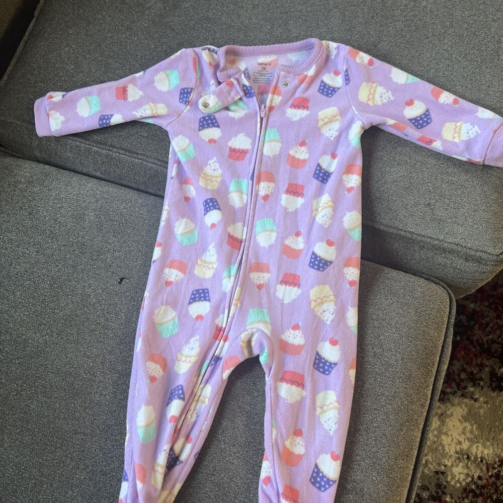 * CARTERS Purple Cupcake Print Fleece Blanket Sleeper Girls 18‎ months